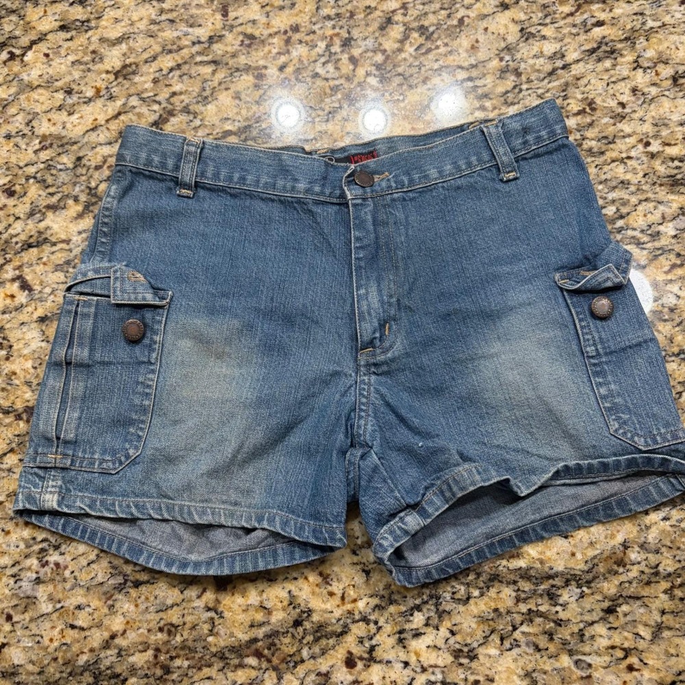 Steve & Barry's Womens Denim Cargo Shorts Size 16 Blue Cotton Y2K Utility